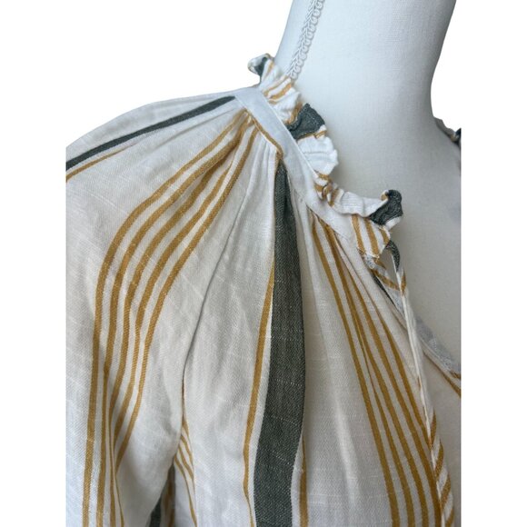LUCKY BRAND Yellow Striped Peasant Blouse Size Small - Picture 2 of 5